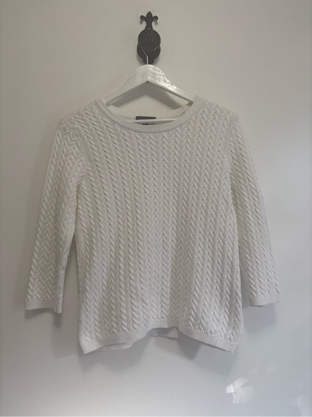 Lord & Taylor White Cotton Knit Crewneck Sweater